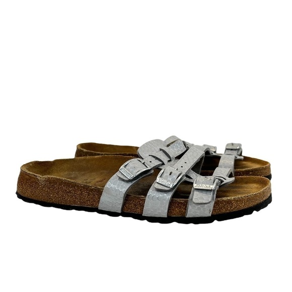 Birkenstock Birki’s Silver Printed Slip On Sandals - Picture 1 of 14